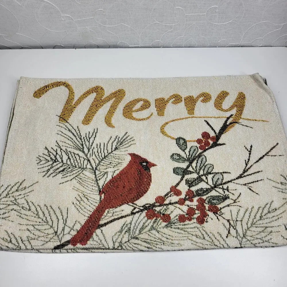VTG Cardinal Tapestry Placemats Holly Berries Winter Christmas Table Deadstock 4